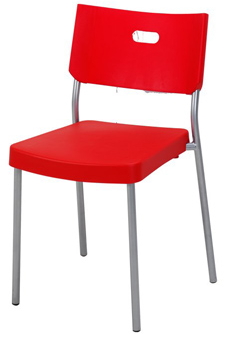 kırmızı plastik metal ayaklı sandalye